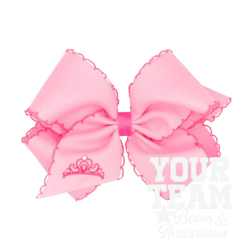 King Bow Embroidered Grosgrain Hair Bow with Moonstitch Edge