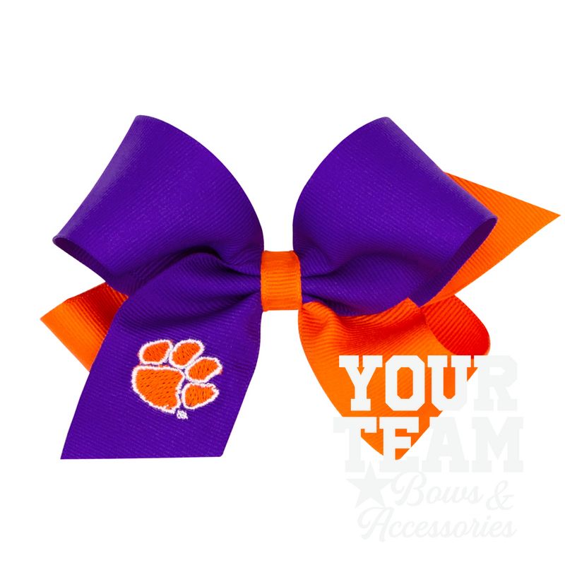 Medium Clemson Tigers Two-Tone Embroidered Hair Bow