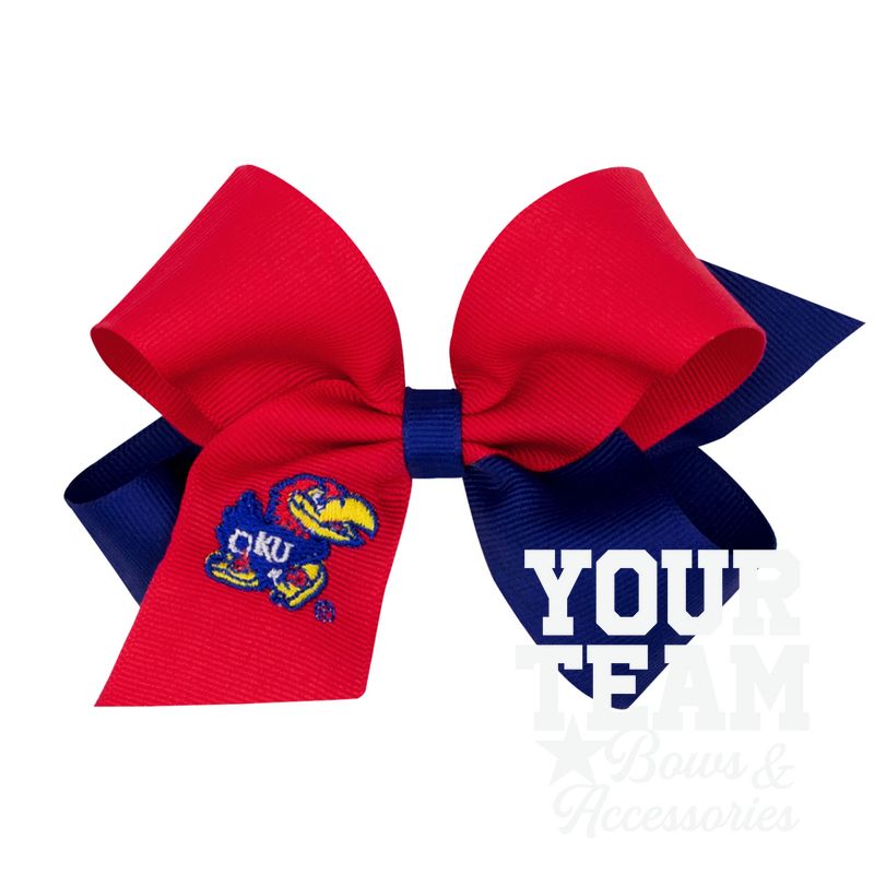 Medium Kansas Jayhawks Two-Tone Embroidered Hair Bow