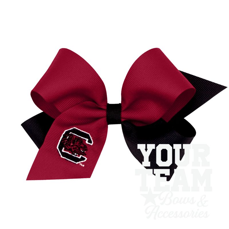 Medium South Carolina Gamecocks Two-Tone Embroidered Hair Bow