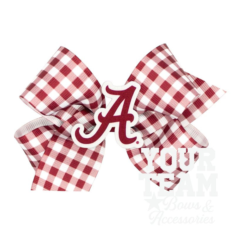 Medium Alabama Gingham Hair Bow with Logo Patch