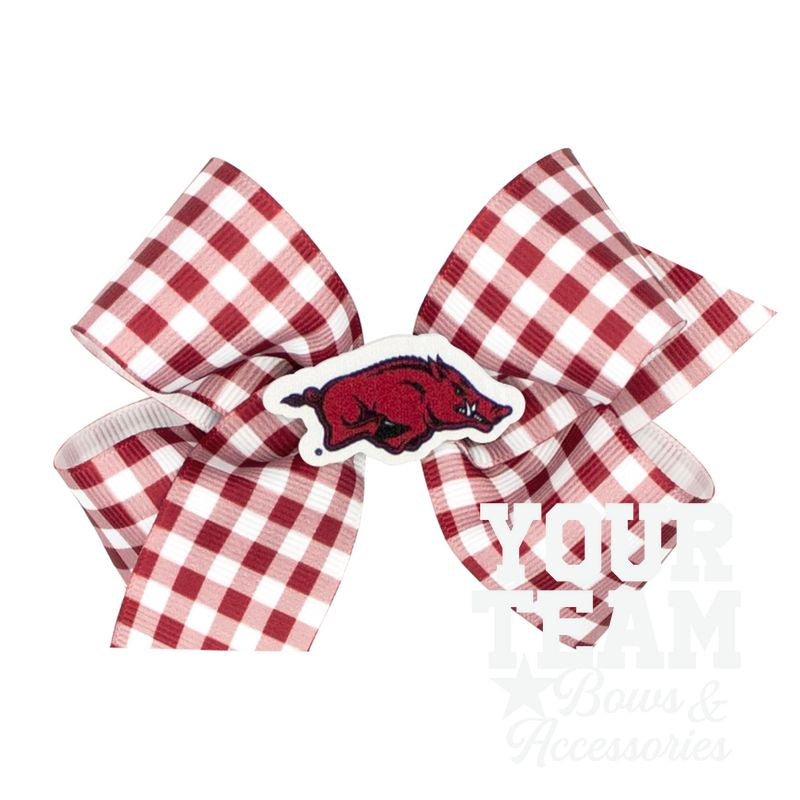 Medium Arkansas Gingham Hair Bow with Logo Patch