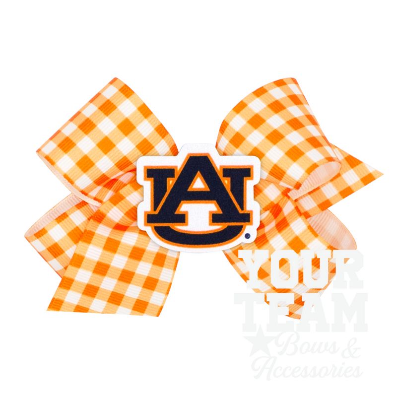 Medium Auburn Gingham Hair Bow with Logo Patch