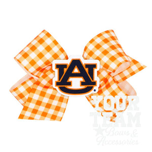 Medium Auburn Gingham Hair Bow with Logo Patch