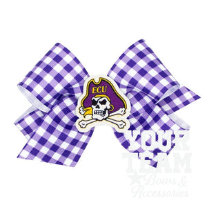 Medium East Carolina Gingham Hair Bow with Logo Patch