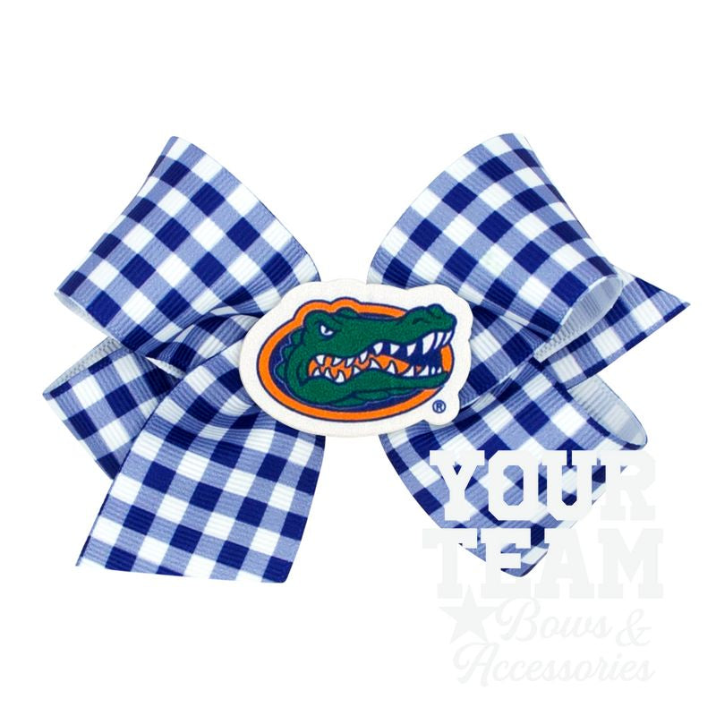 Medium Florida Gingham Hair Bow with Logo Patch