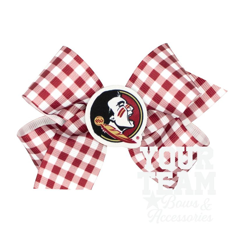 Medium Florida State Gingham Hair Bow with Logo Patch
