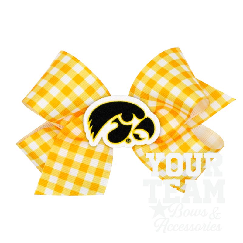 Medium Iowa Gingham Hair Bow with Logo Patch