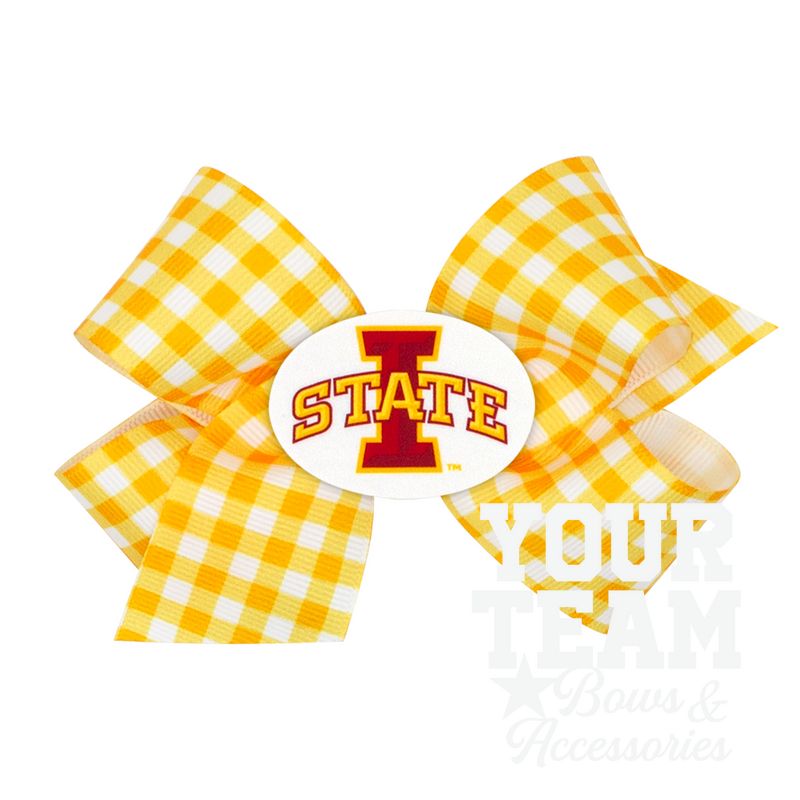 Medium Iowa State Gingham Hair Bow with Logo Patch