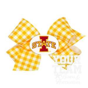 Medium Iowa State Gingham Hair Bow with Logo Patch