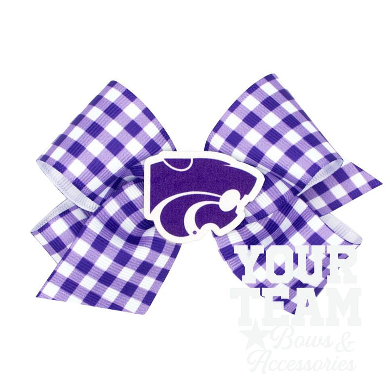 Medium Kansas State Gingham Hair Bow with Logo Patch