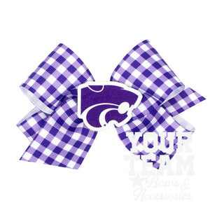 Medium Kansas State Gingham Hair Bow with Logo Patch
