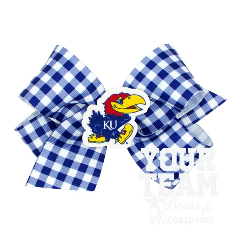 Medium Kansas Gingham Hair Bow with Logo Patch