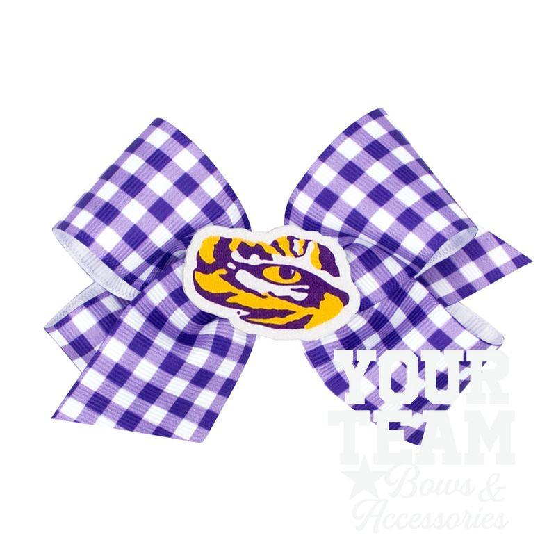 Medium Louisiana State Gingham Hair Bow with Logo Patch