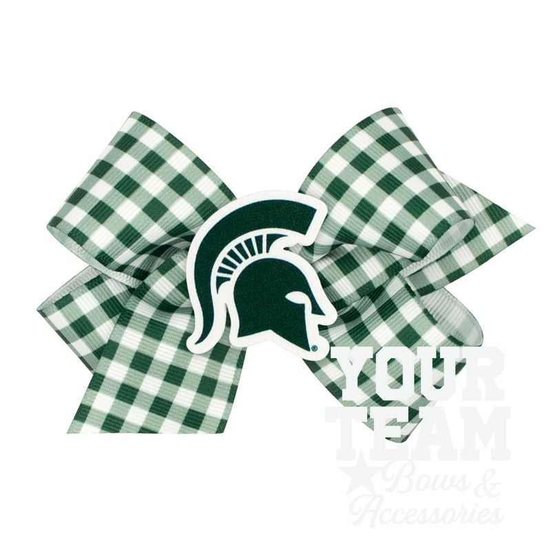 Medium Michigan State Gingham Hair Bow with Logo Patch