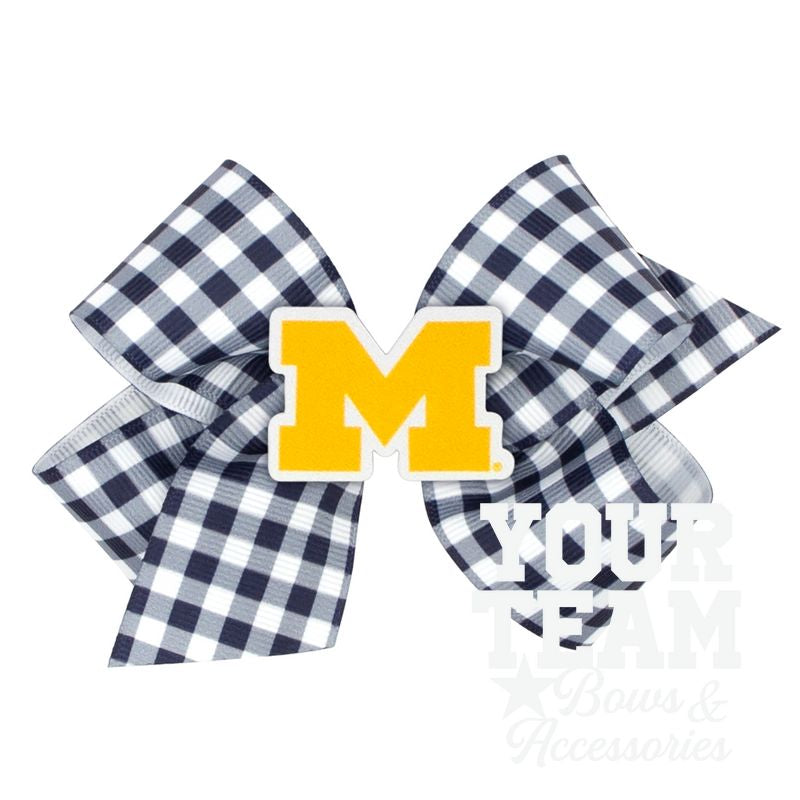 Medium Michigan Gingham Hair Bow with Logo Patch