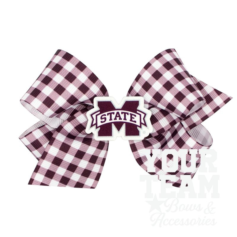 Medium Mississippi State Gingham Hair Bow with Logo Patch