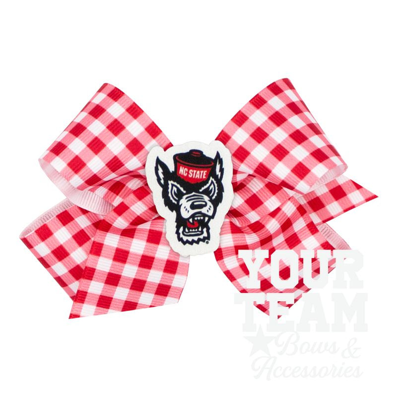 Medium North Carolina State Gingham Hair Bow with Logo Patch