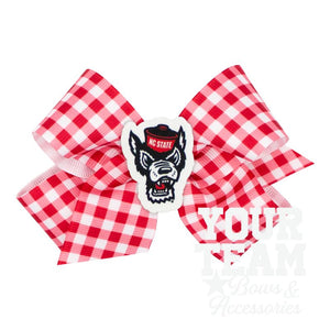 Medium North Carolina State Gingham Hair Bow with Logo Patch