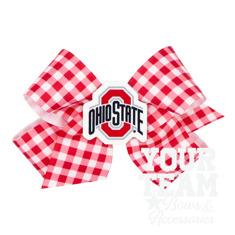 Medium Ohio State Gingham Hair Bow with Logo Patch