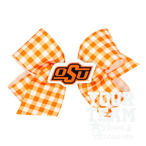 Medium Oklahoma State Gingham Hair Bow with Logo Patch