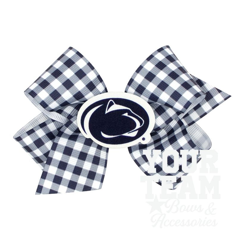 Medium Penn State Gingham Hair Bow with Logo Patch