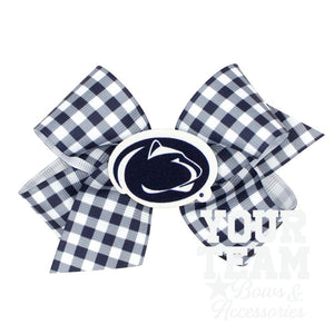 Medium Penn State Gingham Hair Bow with Logo Patch