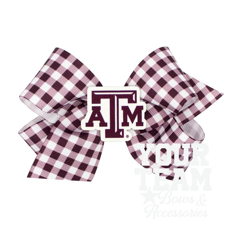 Medium Texas A&M Gingham Hair Bow with Logo Patch