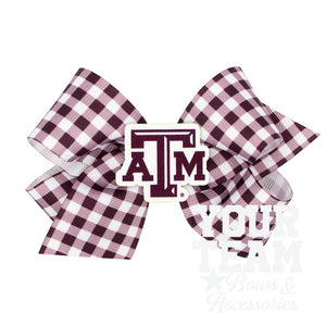 Medium Texas A&M Gingham Hair Bow with Logo Patch