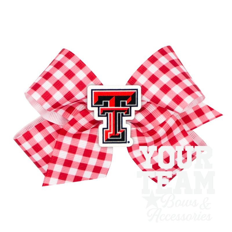 Medium Texas Tech Gingham Hair Bow with Logo Patch