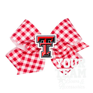 Medium Texas Tech Gingham Hair Bow with Logo Patch