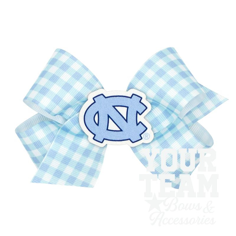 Medium North Carolina Gingham Hair Bow with Logo Patch