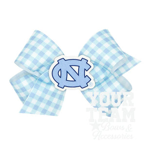 Medium North Carolina Gingham Hair Bow with Logo Patch