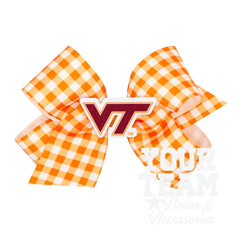 Medium Virginia Tech Gingham Hair Bow with Logo Patch
