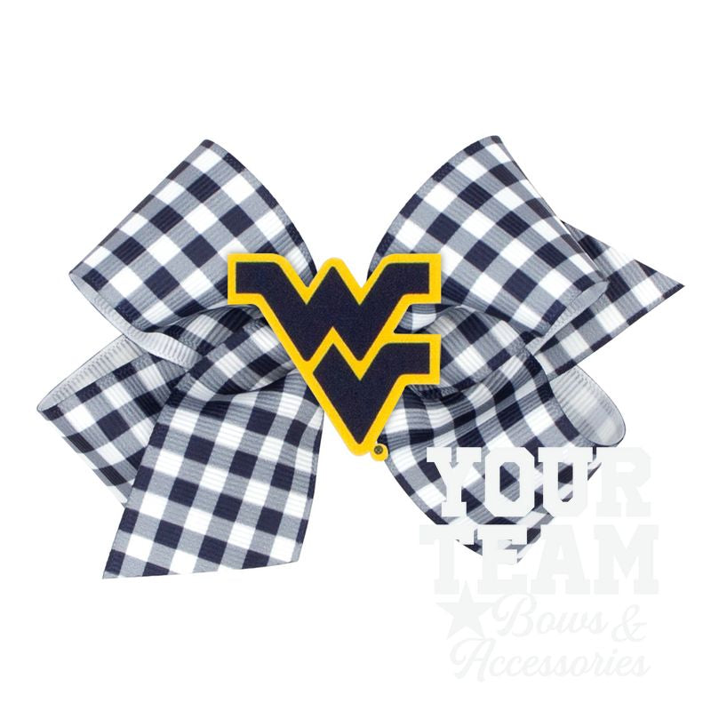Medium West Virginia Gingham Hair Bow with Logo Patch