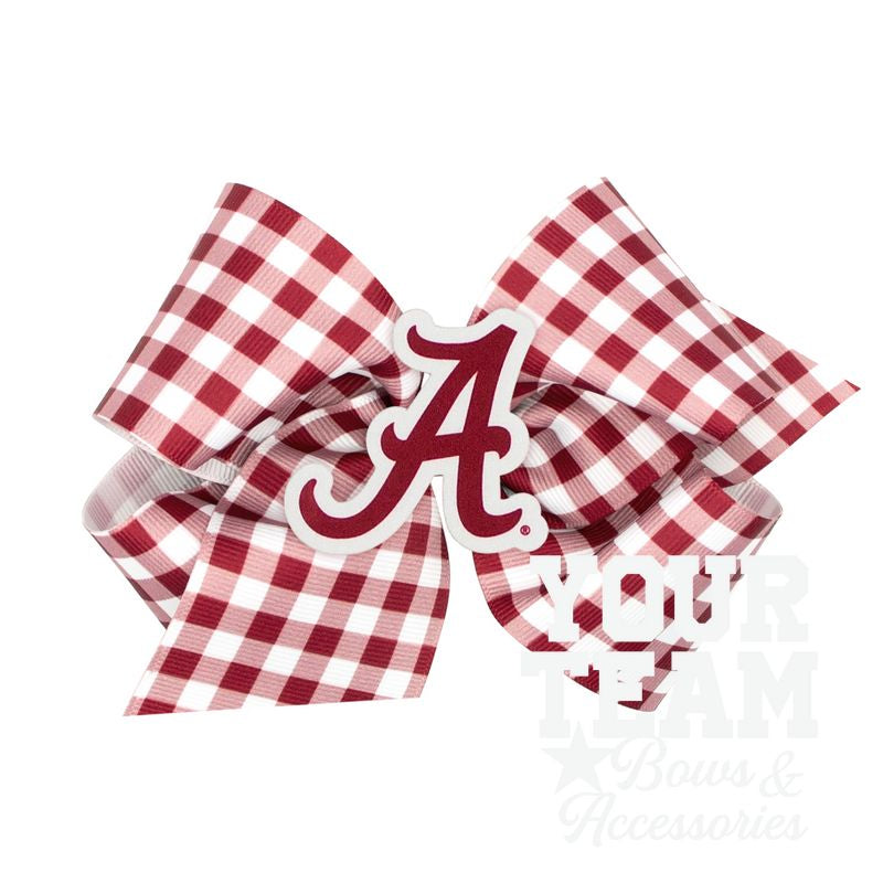 King Alabama Gingham Hair Bow with Logo Patch