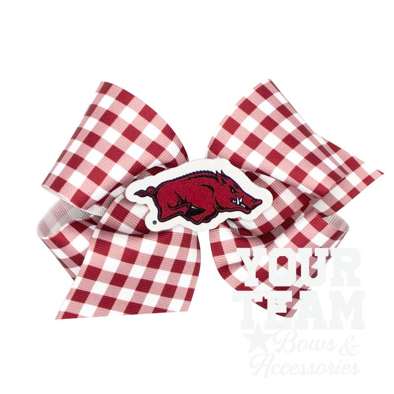 King Arkansas Gingham Hair Bow with Logo Patch