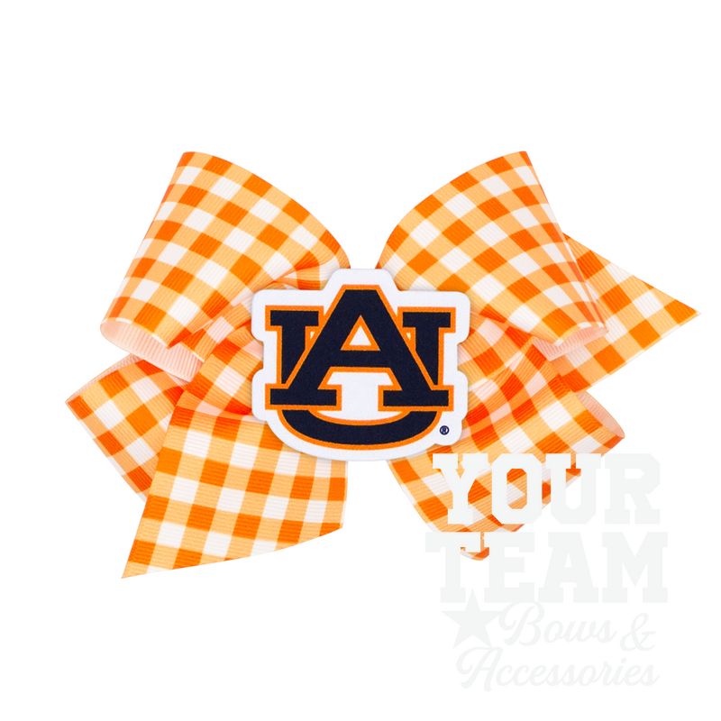 King Auburn Gingham Hair Bow with Logo Patch