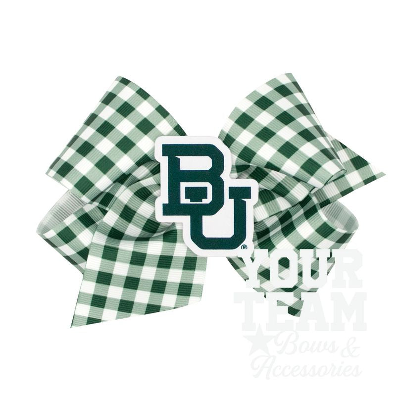 King Baylor Gingham Hair Bow with Logo Patch