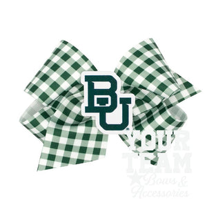 King Baylor Gingham Hair Bow with Logo Patch