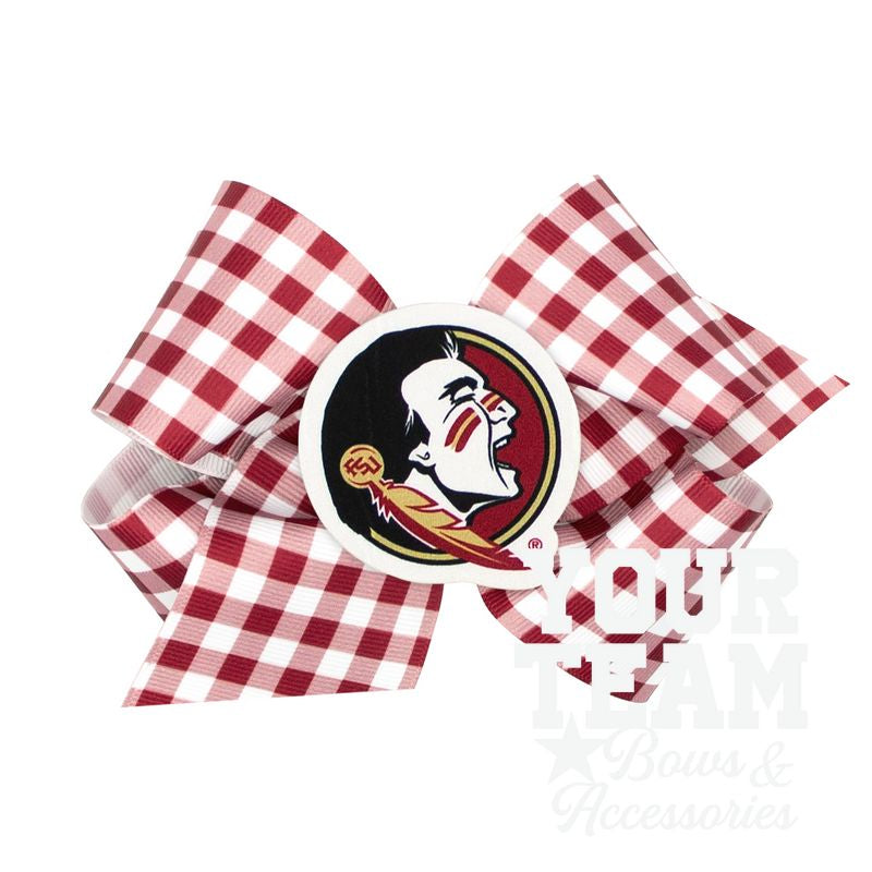 King Florida State Gingham Hair Bow with Logo Patch