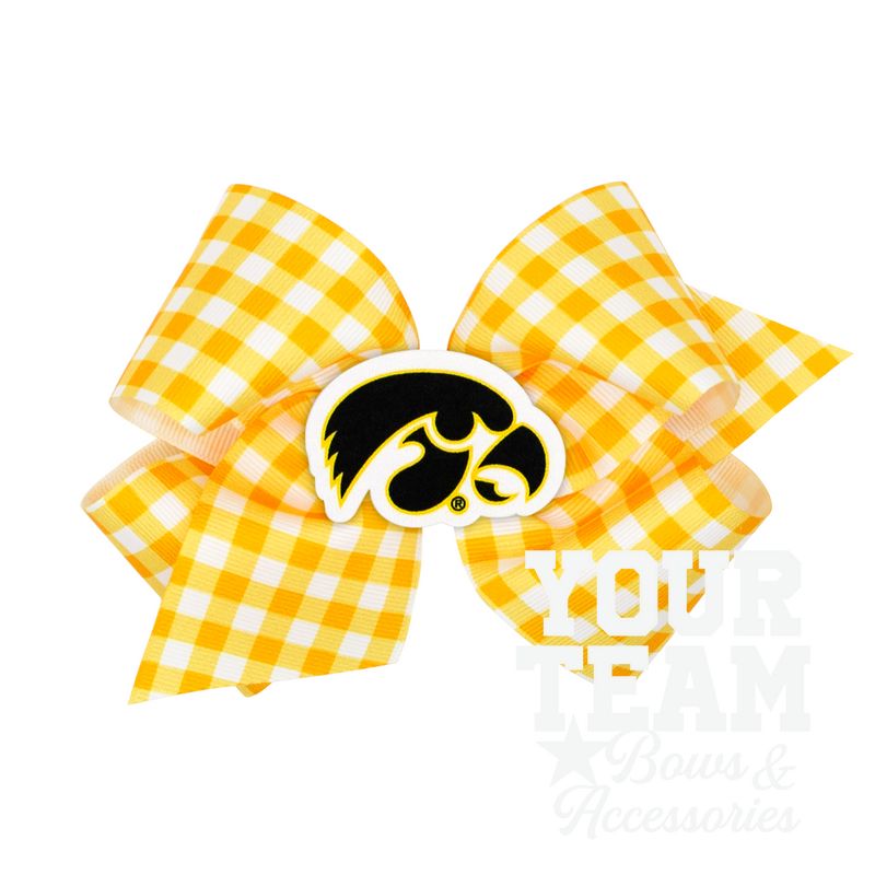 King Iowa Gingham Hair Bow with Logo Patch