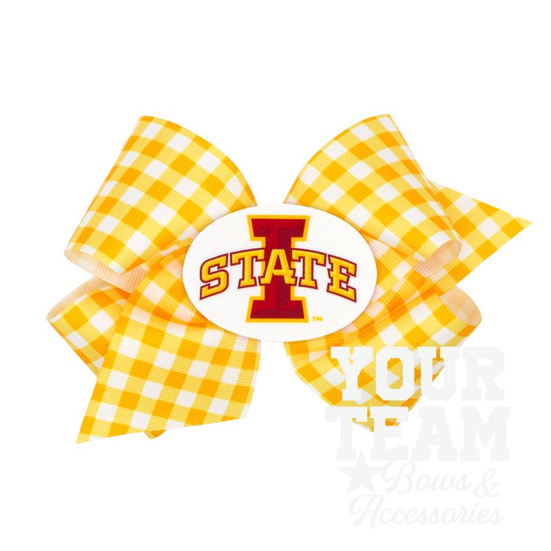 King Iowa State Gingham Hair Bow with Logo Patch