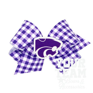 King Kansas State Gingham Hair Bow with Logo Patch