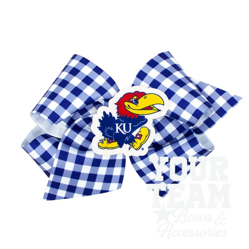 King Kansas Gingham Hair Bow with Logo Patch