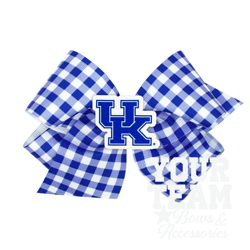 King Kentucky Gingham Hair Bow with Logo Patch