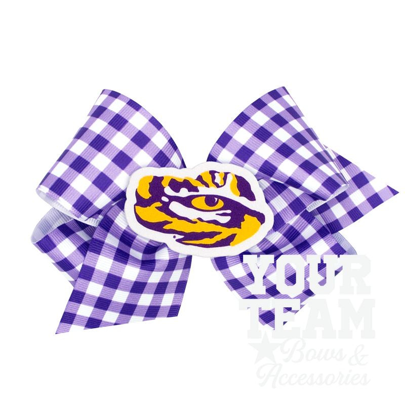 King Louisiana State Gingham Hair Bow with Logo Patch