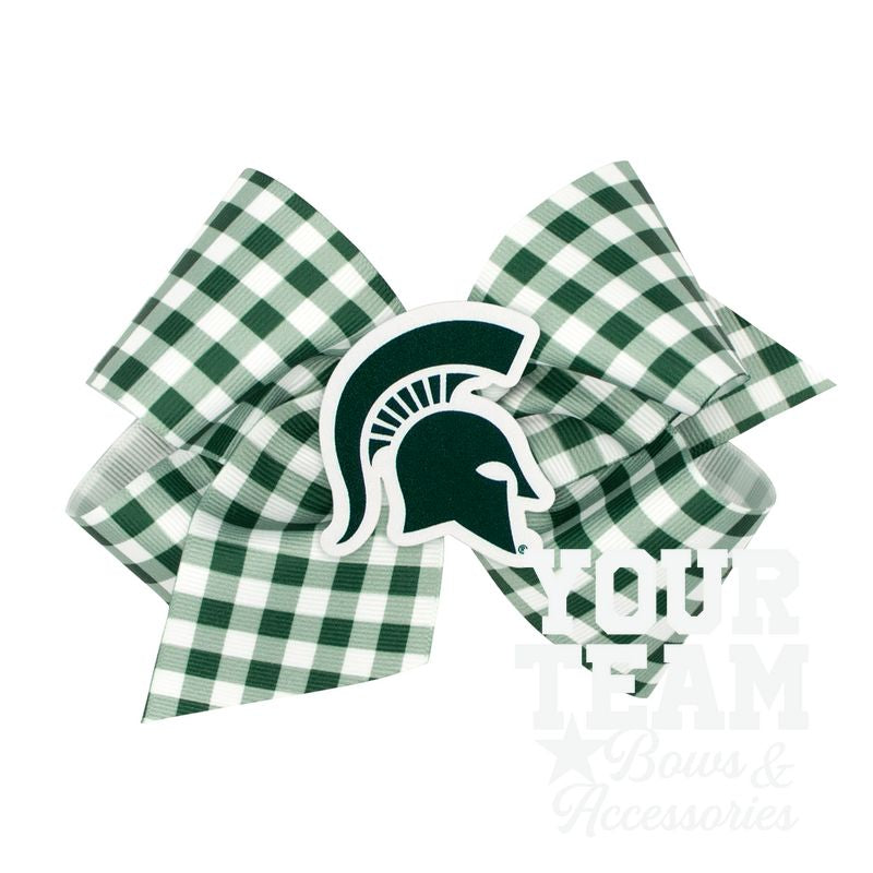 King Michigan State Gingham Hair Bow with Logo Patch