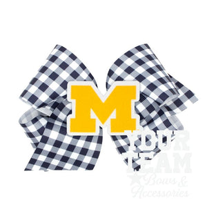 King Michigan Gingham Hair Bow with Logo Patch