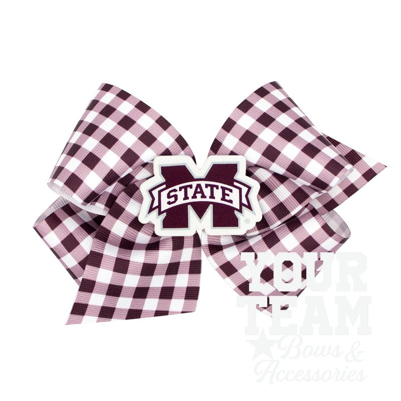 King Mississippi State Gingham Hair Bow with Logo Patch